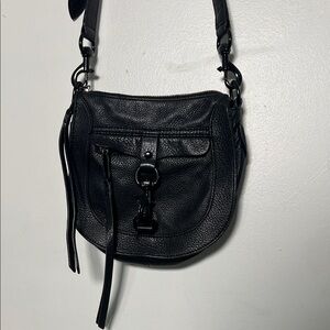 Black Leather Crossbody Saddle Bag - Brand Unknown